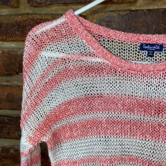 Splendid Loose Knit Pink & White Striped Long Sleeve Top Women's Size XS - Picture 7 of 9